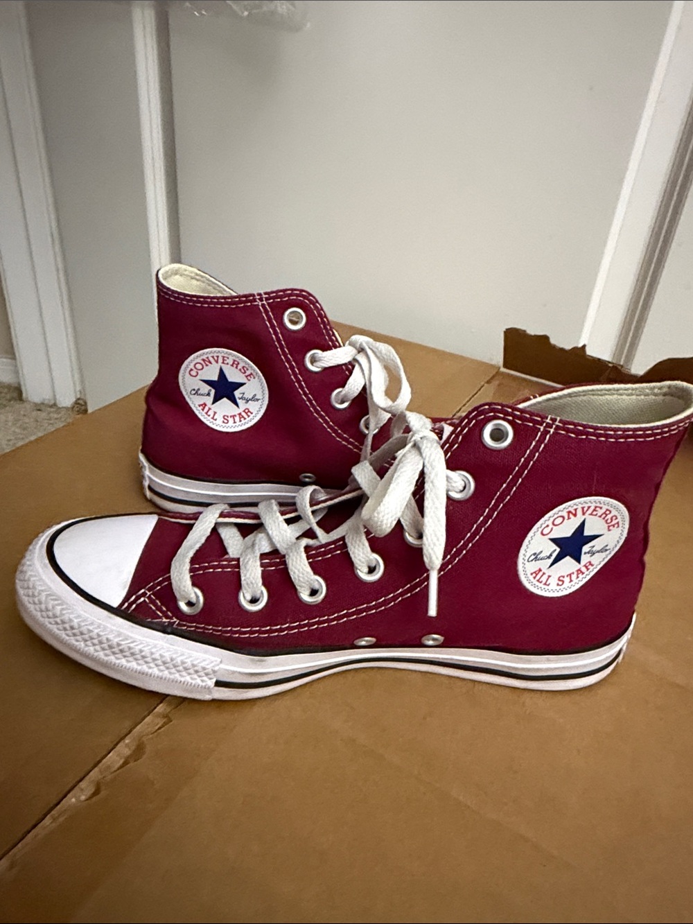 Converse Burgundy High-Top Canvas Sneakers with White Laces - Picture 2 of 5